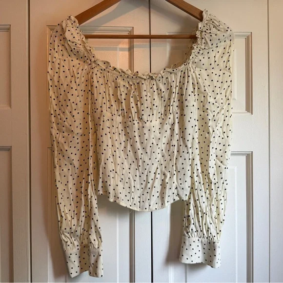 Reformation Matteo Top in Polka Dot Print NWT Long Sleeve Square Neck Blouse - Picture 3 of 7